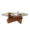 Mesa de centro de cristal para el hogar, mesa de centro redonda de madera maciza para apartamento pequeño, sala de estar, combinación creativa moderna, mesa de té simple y elegante