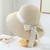 Novo Estilo Chapéu de Palha Estilo Francês Suave com Fitas Florais, Chapéu Elegante de Topo Arredondado para Mulheres, Chapéu de Palha para Proteção Solar em Férias de Verão