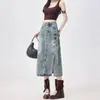 Falda de Mezclilla con Abertura para Mujer Verano 2025 Moderna Versátil Nuevo Estilo Borla Irregular de Línea A Falda Retro Ajustada a la Cadera