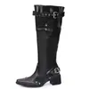 Botas largas para mujer para primavera y otoño 2026, modelo nuevo con caña ancha, botas altas, punta fina, tacón grueso, botas de tacón apilado, botas de equitación estilo western cowboy