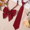 Corbata JK Cuadros Rojos Decoración de Graduación para Mujer Estilo Estudiante Universitario Pajarita sin Nudo Camisa Estilo Japonés