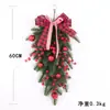 Decoração de Natal Amazon Transfronteiriça Rattan de Linteau 60cm Árvore de Cabeça para Baixo Pendente de Parede Pinha Fruta Vermelha Suprimentos de Feriado
