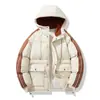 Ropa Nueva para Pareja Otoño e Invierno 2025 Ropa Exterior para Hombre con Capucha Combinación de Colores Atractivo Estilo Hong Kong Chaqueta de Pan Caliente para Hombre