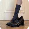 Zapatos Mary Jane Retro Franceses para Mujer 2026 Estilo Nuevo Tacón Grueso Suela Gruesa Zapatos Pequeños de Piel Slip-On Zapatos Negros de Tacón Alto para el Trabajo