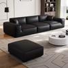 Sofá Grande de Cuero Vacuno Negro para Sala de Estar, Estilo Minimalista Italiano, Cuero Vacuno de Capa Superior, Adecuado para Varios Tamaños, Sofá Recto de Bloque de Tofu Negro