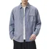 Camisa de Manga Larga a Rayas de Contraste Retro Simple Chaqueta para Hombre 2026 Nuevo Otoño Casual Talla Grande Camisa Cárdigan