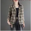 Llegada Nueva Primavera 2026 Chaqueta de Traje Corta Retro Literaria Nueva Cuadros para Mujer Holgada Versátil Adelgazante Superior