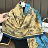 Novo Algodão e Linho Sentir Longo Lenço Impresso Planta Artística Flor Estilo Chinês Lenço Feminino Fora Elegante Simples