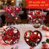 Dia dos Namorados Rosa Coração Formato Rosa Acrílico 2D Porta/Janela Jardim Pendurado Enfeites Decorações de Feriado Adereços