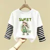 Camiseta de manga larga de algodón puro para niñas, camiseta básica moderna y versátil, top interior elegante para niñas, ropa de otoño para bebés y niños pequeños