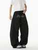 Pantalones de paracaidista plisados con bordado de letras para hombre y mujer, pantalones largos de verano holgados de pierna ancha de secado rápido, pantalones casuales de secado rápido para hombre
