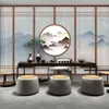 Novo papel de parede estilo chinês sala de chá terapia capilar loja de tirar cera do ouvido Centro de Saúde estilo japonês grade de madeira decoração da parede do balcão papel de parede