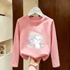 Camiseta de manga comprida para meninas, algodão puro, estilo primavera e outono, versão coreana, solta, simples, casual, gola redonda, camiseta básica fofa para crianças mais velhas