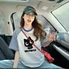 Camiseta de Manga Corta con Estampado de Gato de Dibujos Animados en Color Contrastante Estilo Dulce Estilo Coreano para Mujer Verano 2026 Nuevo Top de Nicho