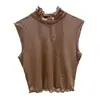 Top sin mangas de cuello semi-alto ajustado Ning Xinyi, Camiseta interior corta de malla con bordes rizados