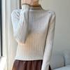 Diseño Chic Estilo Extranjero Camiseta Base Interior Otoño e Invierno Organza Estilo Sasa Chanel Ajustado Suéter de Punto Cuello Medio Alto Moderno
