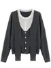 Chal de Punto de Color Contrastante Estilo Delgado Atractivo para Mujer Otoño 2025 Falso Dos Piezas Camisa Base Ajustada Top