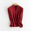 [Procesamiento Personalizado] Mezcla de Lana Acetato de Invierno Cálido Casual Cuello en V Camiseta Básica Ropa de Punto para Mujer Otoño e Invierno