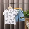 Estilo Coreano Verano Nuevo Estilo Coreano Conjunto de Shorts de Manga Corta con Cuello Redondo para Niños Conjunto de Camiseta y Shorts de Dibujos Animados para Bebés Niños Moda