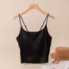 Ropa interior de seda elástica satinada sin espalda, copa triangular ultrafina, seda de morera, con top de tirantes finos de cuello redondo acolchado incorporado