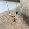 Corrente de Suéter com Pedra Olho de Tigre Feminina Estilo Celebri d'Internet de Luxo Vintage Outono e Inverno Popular Colar Girassol com Contas