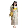 Conjunto de Camiseta de Manga Curta e Saia de Verão para Meninas Grandes, Roupa Infantil, Conjunto de Duas Peças com Camiseta de Manga Curta e Saia de Desenho Animado para Meninas