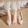Zapatos de boda de estilo francés color champán para mujer, tacones altos, informales, de boca baja y finos, 2025