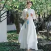 Nuevo vestido de té de estilo nacional mejorado estilo chino para mujer, vestido Zen, vestido de gasa, blanco con flecos azules, Sudeste Asiático