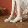 Sapatos Estilo Ballet de Uma Linha com Laço, Sapatos Mary Jane Femininos, Salto Grosso Estilo Pequeno Fragrante, Sapatos Femininos de Alto Nível
