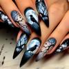 Moda Estilo Europeu e Americano Unhas Postiças Armadura Amêndoa Cinza Gradiente Padrão Corvo Halloween Usar Armadura