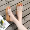 Sandalias de una tira con tacón de cuña para mujer 2025 Verano Estilo Coreano con Pedrería Plataforma de Suela Gruesa y Zapatos de Boca de Pez para Usar al Aire Libre Cómodas Pantuflas de Mamá