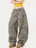 Jeans Scimitar con Estampado de Leopardo Retro Americano para Mujer, Silueta de Chica Caliente de Verano, Pantalones Holgados de Pierna Ancha Relajados y Perezosos de Largo Hasta el Suelo