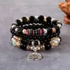Bestseller transfronterizo: Pulsera colgante estilo bohemio de árbol de la vida calado, pulsera de cuentas con cordón elástico multicapa
