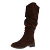 Botas vaqueras occidentales de tacón grueso estilo retro Maillard 2025 Otoño Nuevas Elegantes Versátiles Puntera redonda Botas altas de caballero para mujer