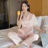 Pijama Jacquard de Seda Gelada Cetim Doce Borboleta Estilo Coreano Feminino Renda Verão Manga Curta Confortável Roupa de Casa Conjunto Atacado
