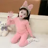 Conjunto de Roupa Térmica de Veludo para Crianças Pijama Infantil Meninas Inverno Roupa Infantil Cor Sólida Novas Roupas de Inverno Roupas de Outono