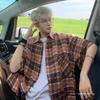 Camisa de Manga Corta a Cuadros Blanco y Negro Gehua para Hombre Verano Americano Retro Pareja Casual Chaqueta Camisera Cuadros Negros