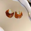 Pendientes de Resina Redondos con Piedra Ojo de Tigre Color Café Maillard Otoño e Invierno Lujo Accesible Pendientes de Gama Alta Pendientes Retro de Nicho para Mujer