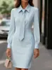 Traje de Trabalho Europeu e Americano de Verão 2026 Amazon Cross-Border Estilo Office com Gravata Gola Polo Manga Longa Vestido Bodycon