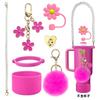 Tapa de Copa de Silicona Tapa de Copa de Agua Stanley Cuerda para Bolso Cadena de Copa de Flor Colgante de Corazón Tapa para Popote Accesorios de Bola de Pelo