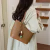 Bolso de axila casual tejido con patrón de rombos y bloques de color, bolso de mano de gran capacidad estilo coreano para el día a día, bolso de hombro tipo tote simple y elegante