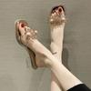 Decoração de Flor de Cristal, Sandálias Slip-On Versáteis de Uma Tira, Novas Sandálias Estilo Fada para Mulheres Verão 2025, Adequadas para Uso ao Ar Livre