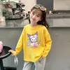 Camiseta de algodón puro para niñas, cuello redondo, manga larga, 2026 primavera y otoño, moda de dibujos animados, top básico elegante para niños mayores y niños pequeños