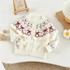 Suéter para niña jacquard Fair Isle cárdigan de punto con volantes otoño e invierno nuevo top para bebé niña falda esponjosa de princesa