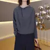 Camiseta gris de cuello redondo y manga larga para mujer, nuevo estilo de otoño, talla grande, moderna, rejuvenecedora, adelgazante y elegante