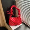 Bolsa de Hombro Único con Lunares Estilo Coreano de Verano, con Volantes y Encaje, Gran Capacidad, Bolso de Mano para Viajes Diarios, Bolsa Tipo Bollo para Mujer