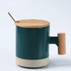 Caneca de Cerâmica com Cabo de Madeira Artístico Estilo Coreano para Escritório Xícara de Chá Café Leite presente manual logo impresso