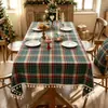 Toalha de mesa xadrez verde e vermelha de Natal com franjas, toalha de mesa retrô estilo americano para feriados, toalha de mesa de tecido para decoração de festa no atacado