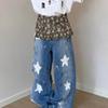 Jeans de Estilo High Street Americano con Graffiti de Estrella de Cinco Puntas para Hombres y Mujeres, Nuevos Pantalones de Pierna Ancha Rectos Sueltos de Longitud Completa para el Verano