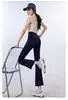 Pantalones de yoga de cintura alta, adelgazantes, ligeramente acampanados para el verano, material fino, control de abdomen, realzan glúteos, sin líneas incómodas, adecuados para usar como ropa exterior, disponibles para venta al por mayor